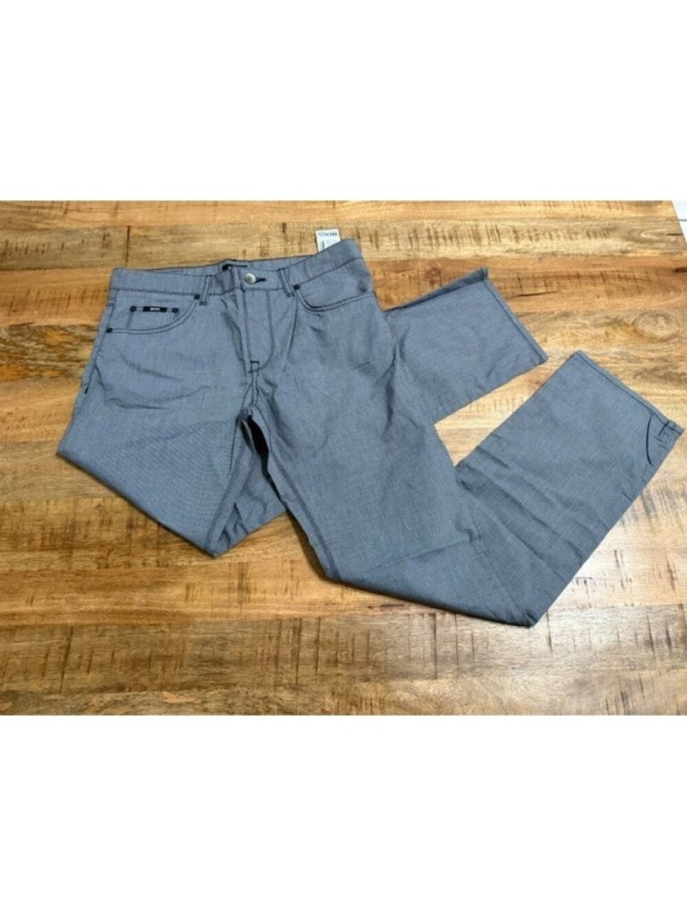 Hugo Boss Mens Maine Regular Fit Straight Cotton Stretch Pants Black Grey 32x32